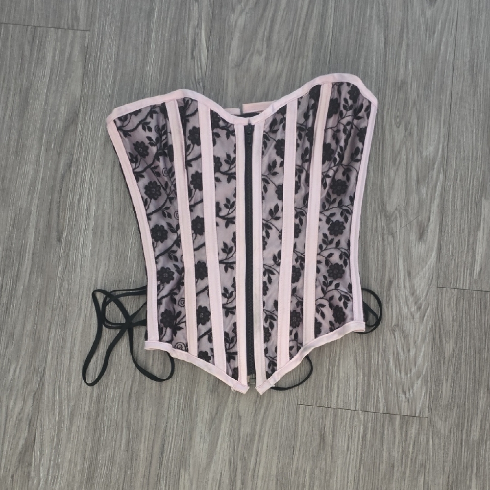 Hoss International S Corset Boning Pink Black Zipper Front Closer 21-30in Wide